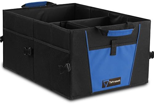 Tetrasek Trunk Organizer for Car, Truck, SUV or Minivan - Premium, Sturdy, Multipurpose and Foldable - Ideal Cargo Storage for a Tidy Trunk (Blue)