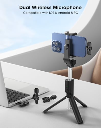 CKOKC Wireless Microphone for iPhone - Android Phone and Laptop PC, USB Microphones for Podcasting, Lavalier Microphone for Interview Video Vlog, with Microphone Pop Filters/Windscreen