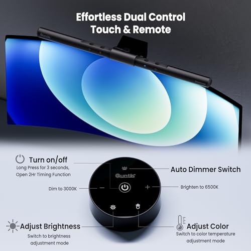 Quntis PC Screen Lamp with Remote Control, Adjustable Screen Light Automatic Dimming, LED USB Computer Lamp 40 cm Monitor Light Bar Lighting for Office Gaming