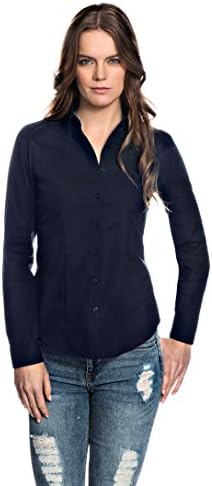 Embraer Women's Blouse Modern-fit Non-Iron 100% Cotton Kent Collar Long-Sleeve Plain Colour Nice Elegant Ladies Fashion Stylish for Office Work, Formal and Casual Events