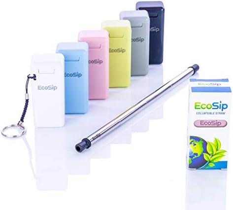 Collapsible Straw | EcoSip Reusable Straw Stainless Steel Straw | Foldable Compact [6 Color Options] Final Eco Friendly Folding Straws for Home & Travel | Cleaning Brush | Keychain & Hard Case (Pink)