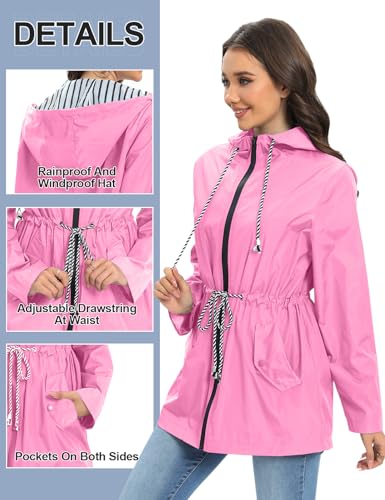 UMIPUBO Women's Raincoat Waterproof Lightweight Outdoor Jacket Packable Rain Jacket for Spring and Summer with Hood