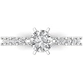 Clara Pucci 1.05 cttw White Sapphire 14K White Gold Solitaire with Accents Ring for Women - Cocktail Statement Fashion Jewelry Gift (6.0mm, Round Cut)