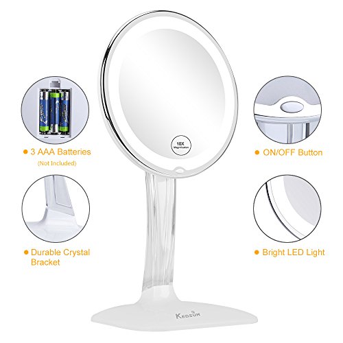 KEDSUM 10X Magnifying Lighted Makeup Mirror,Desktop Vanity Mirror with Adjustable Height 12.8-15.7",Cosmetic Magnification Mirror with Lights,Wireless Tabletop Mirror,Lighted Mirror ,Rotates 360Â°