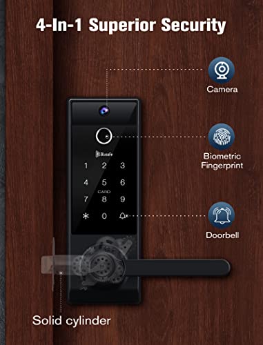 Smart Lock, 3-in-1 Camera+Doorbell+Fingerprint Keyless Entry Door Lock, WiFi Door Lock with Handle, App Control, Anti-Peeping, Auto Lock, IP65 Weatherproof, 3D Biometric Fingerprint for Front Door