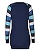 OUGES Women's Long Sleeve Round Neck Patchwork Casual Shirt Tops(Navy,S)