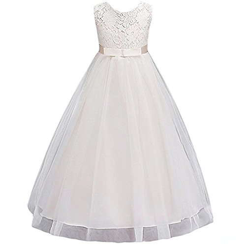 ZAH Girl Dress Kids Ruffles Lace Party Wedding Dresses(Champangne,4-5Y)