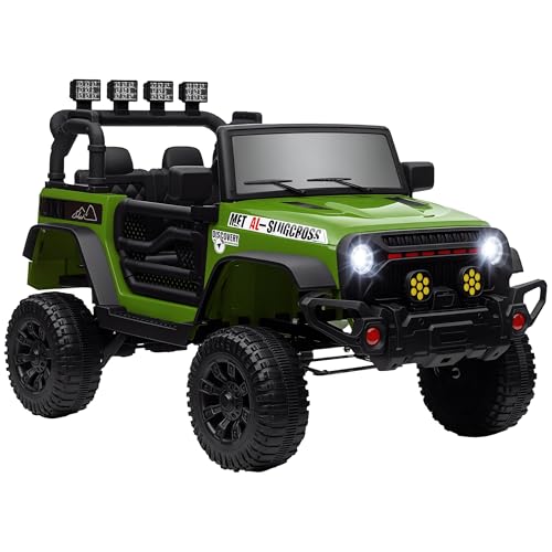 Qaba 12V Ride on Truck, Electric Car for Kids, Battery Powered Ride on Car, Parent Remote, 4 Suspension Wheels, Music Horn LED Lights, Green