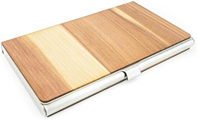 Woodchuck Wooden Business Card Holder (Cedar), Handmade in The USA - Stainless Steel Body