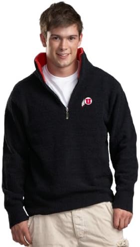 NCAA University of Utah Kashwere U Unisex Half Zip Pullover with Contrasting Collar (Black/Red, Medium/40-42)