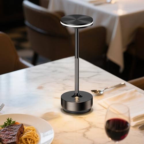 Hapfish Wireless LED Table Lamp, 5000mAh 2 PCS Bedside Lamp with USB Rechargeable Battery, Powerful Battery Desk Lamp, 3 Color Temperatures, for Indoor/Outdoor Restaurant, IP54