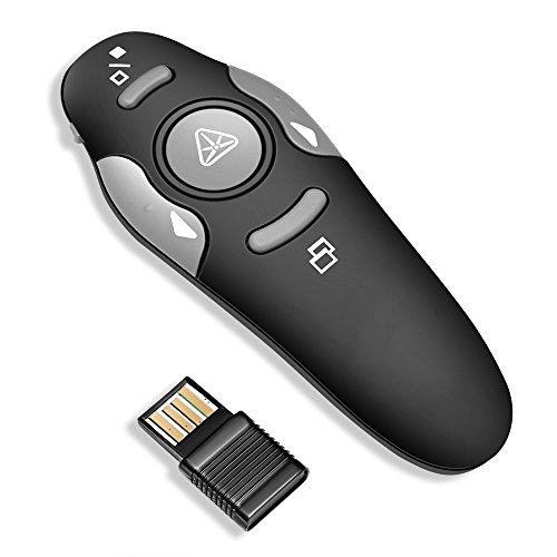 VizGiz Powerpoint Clicker with Laser Pointer Presentation Remote Control and Red Light Point Universal RC RF 2.4GHz Wireless USB PPT Presenter Controller Slide Flip Pen for School Teaching Business