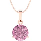 Clara Pucci 2 cttw Pink Simulated Diamond Rose Gold-Plated Silver Necklace and Pendant for Women (18" Box Chain,Round Cut,8.0mm)