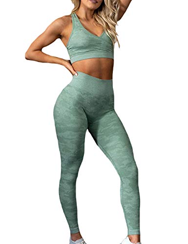 Sexyshine Women's 2 PCS Sexy Racerback Bra and Legging Tights Active Workout Sportswear Solid Yoga Set(16180GR,S) - Thumbnail 5