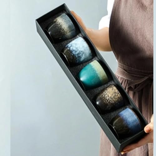 HOOPZOZA Espresso Coffee Cup Handmade 5 pcs Tea Cup Set Multicolour Gift Box150ml for Turkish Tea Cappuccino Latte(B-5)