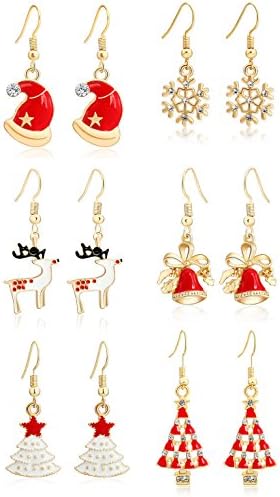 MODEBOX Women's Christmas Dangle Earrings Girls Fashion Cute Stainless Steel Ear Ring Set (6 Pairs) Color Chirstmas Earring5