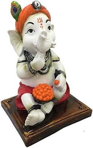 Karigaari India Handcrafted Baby Dhoti Ganesha Eating Ladoo Sculpture | Showpiece for Home Décor and Office