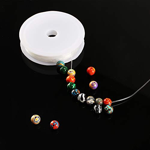 ManYee 200pcs Marble Glass Beads for Jewelry Craft Making Supplies 8mm Round Beads 7 Mixed Colors Marbleized Beads for Bracelets Necklaces Lampwork Beads with 8M Fishing Cord