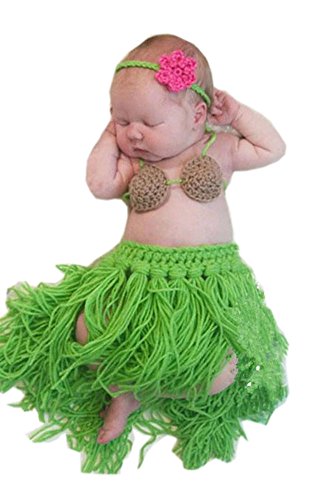 Pinbo Baby Girls Boys Knitted Crochet Headband Bra Hula Skirt Photography Prop