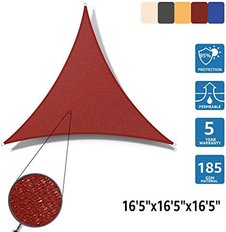 SunnyJoy 16.5'x16.5'x16.5' Triangle UV Block Sun Shade Sail Canopy, Shade Net for Patio Outdoor Lawn Garden, Terra