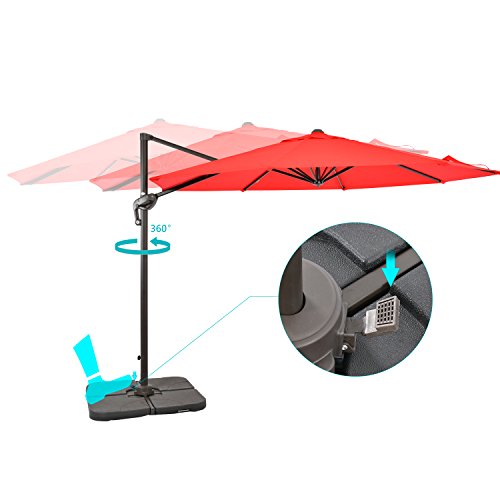 LCH Offset Cantilever Umbrella 10-Feet Aluminum Outdoor Patio Hanging Umbrella with Cross Base, Crank and Air Vent, Dark Red - Thumbnail 2