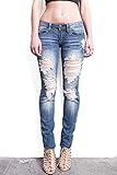Machine Women's Juniors Low Rise Distressed Machine Skinny Jeans (9, Denim)