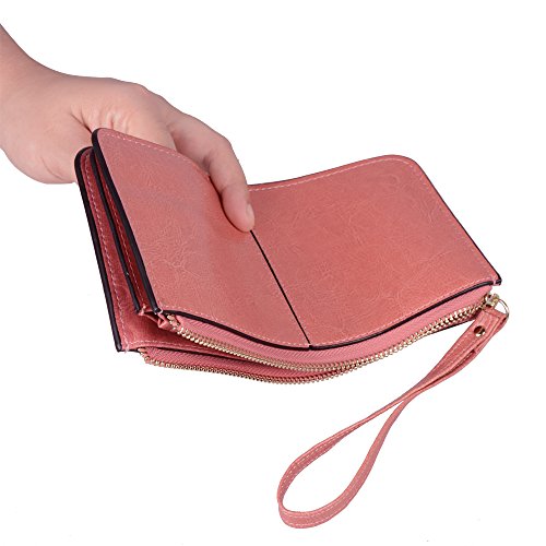 Lovena Soft Leather Wristlet Smartphone Zipper Wallet Tassel Wristlet (Light Carmine Pink) - Thumbnail 4