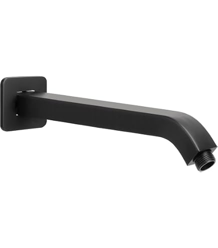 Voolan Ceiling Mount Shower Arm - 8 Inch Square, Matte Black, 1/2" NPT, With Flange