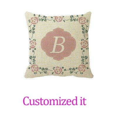 Amazon Com Pink Stencil Roses And Monogram Pillow Cover Linen