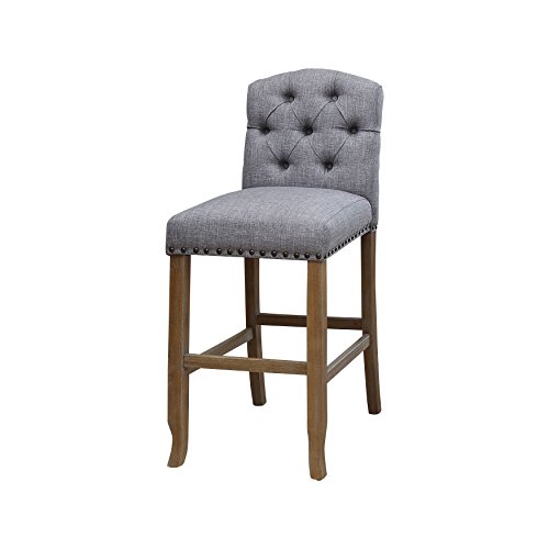 24/7 Shop at Home Gissi Cottage Padded Fabric Bar Chairs, Set of 2, Gray