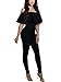 PRETTYGARDEN Off Shoulder Sleeve Hollow Out Sexy Women Bodycon Long Jumpsuit Rompers (Medium, 2186-Black)