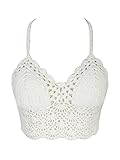 Persun Women White Spaghetti Strap String Lace Crochet Cropped Cami Bralette Top