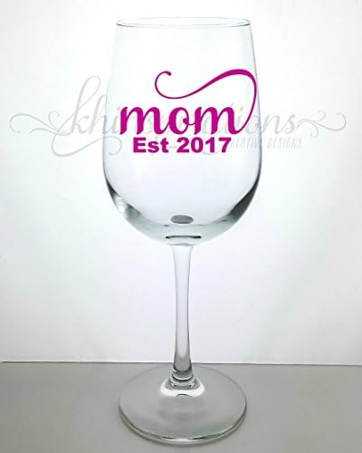 Khinspirations - New Mom Wine Glass Gifts Baby Shower, Est 2017 2018 Clear Wine Glass 18.5 oz