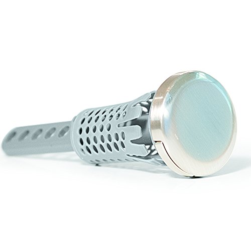Drain Strain Deluxe Sink Hair Catcher – Clog Prevention Pop-Up Stopper with Hair Catcher Basket, Brushed Nickel Metal Cap, Fits Most 1.25