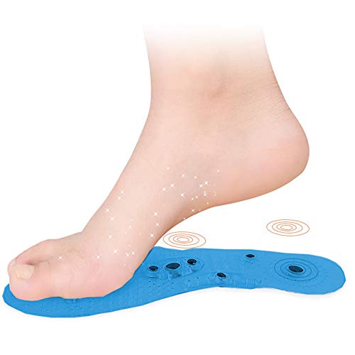 Massaging Insoles for Women Foot Pain Relief - Shoe Insoles Washable and Cutable for Men - Acupressure Magnetic Massage Foot Therapy Reflexology (Blue)