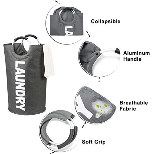 MEMX Laundry Basket, 82L Laundry Hamper - Durable Handles Collapsible Fabric Laundry Bag, Waterproof Portable Washing Bin Folding Clothes Bag, Storage Basket for Dorm Room Bathroom College(Dark Grey)