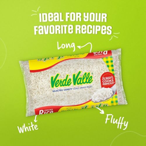 VERDE VALLE LONG GRAIN WHITE RICE BAG 1LB (1 PACK), ENRICHED FLUFFY LONG GRAIN MEXICAN RICE, DRY ARROZ PANTRY STAPLE FOR SIDES AND MEALS, NON PERISHABLE FOOD