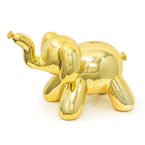 Made By Humans Balloon Elephant Money Bank, Cool and Unique Ceramic Piggy Bank with High-Gloss Finish, Gold