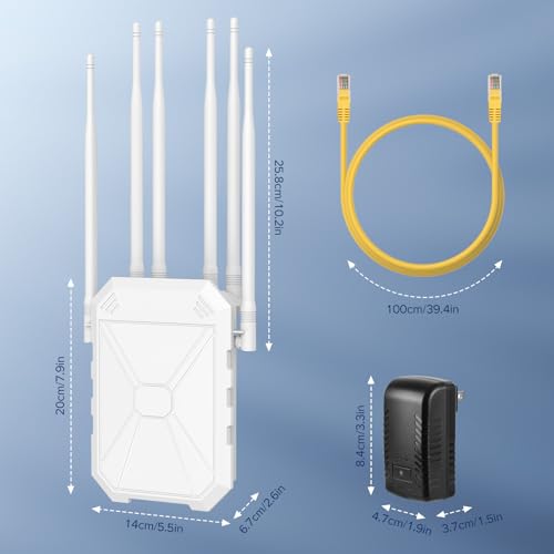 AX3000 Outdoor WiFi 6 Extender, High Power Outdoor WiFi Booster, Long Range Outdoor WiFi Access Point, IP67 Weatherproof, with PoE, for Starlink, Patio, Camping, Yard, RV