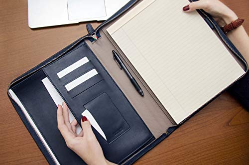 Maruse Leather Padfolio Executive Leather Writing Portfolio, Document Holder, Business Case - Made in Italy (Navy) - Thumbnail 2