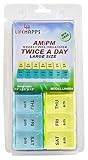 PILL BOX AM/PM LARGE WEEKLY PILL ORGANIZER BPA FREE by Lifehapps -PILL CASE WITH DAY OF THE WEEK FACING BACK TO BACK Twice a day Medication Case with 7 Day Storage for Your Daily Tablets and Vitamin