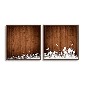2 Piece Framed Canvas Wall Art for Living Room, Bedroom Wood Flower Theme Canvas Prints for Home Decoration Ready to Hang - 16"x16"x2 Panels