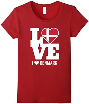 Womens Love Denmark T-Shirt Patriotic Danish Expat Small Cranberry