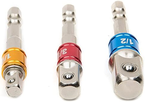 BEoffer 3PCS Socket Adapter Impact Set Hex Shank to 1/4" 3/8" 1/2" Colorful Extension Converter Impact Drill Bits Driver Power Hand Tools Turns Power Drill Into High Speed Nut Driver