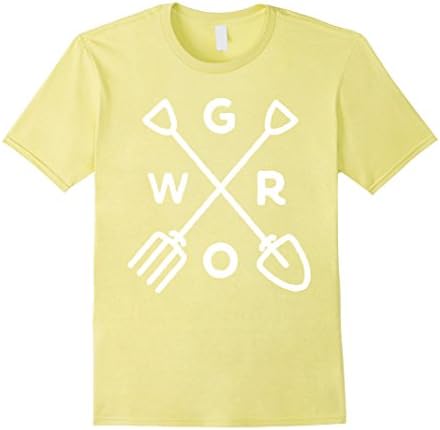 Mens Grow Retro Shovel and Pitchfork Gardening Garden Shirt Large Lemon