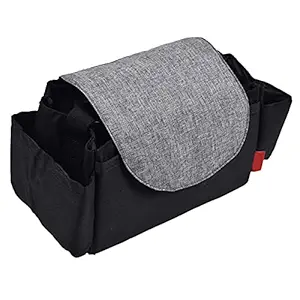 Baby Stroller Organizer Bag, 6 Pockets Adjustable Handle Detachable Partition Baby Stroller Accessories for Phone for Bottle for Diaper(Mica Black)