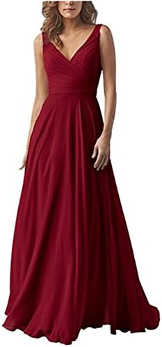macria Women's Elegant A-Line Long Chiffon Beach Wedding Bridal Prom Dress Size 10 Bungundy