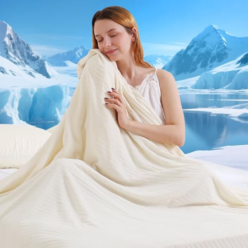 Marchpower Cooling Blanket, Arc-Chill 3.0 Summer Blanket Double-Sided Cooling Blanket, Soft and Breathable Knit for Sweats Loafers Warm Sleepers, 150 x 200 cm, Cream