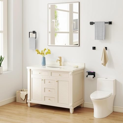 Bathroom Towels Holders Set, 5 Piece Bathroom Hardware Set, 16''Towel Bars, Matte Black Stainless Steel Wall Mounted Towel Racks Set, Towel Ring, Robe Towel Hooks, Toilet Paper Holder with Phone Shelf
