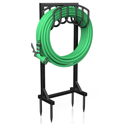 iRhodesy Garden Hose Holder Freestanding 43 Inch Heavy Duty Free Standing Water Hose Holder with 4 Spikes Garden Hose Holder for Up to 45m Hose for Garden Lawn Patio